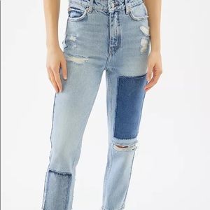 Urban Outfitters BDG High-Waisted Slim Straight Jean- Distressed Patchwork